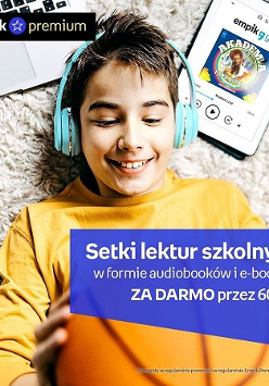 Plakat ze zdjecem chłopca ze słuchawkami na uszach