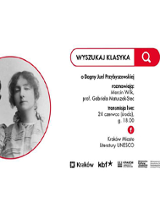 Plakat wydarzenia z czarno-białym zdjęciem Przybyszewskich