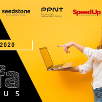 Żółto-czarna grafika, po rawej zdjęcie kobiety trzymającej w ręce laptopa, po lewej tytuł wydarzenia i data