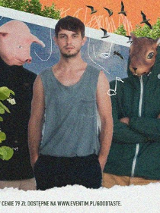 Po lewej członkowie zespołu, po prawej napisy informujące o wydarzeniu