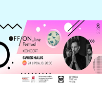 Kolorowa grafika, po prawej zdjęcie artysty, po lewej czarne napisy