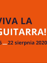 Na pomarańczowym tle napis Viva la guitarra! i termin festiwalu 15-22.08.2020.
