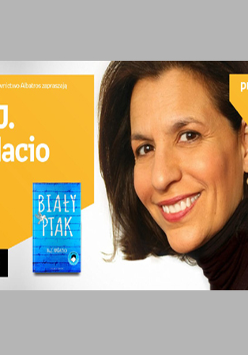 Plakat z informacjami o wydarzeniu, ze zdjęciem R.J.Palacio