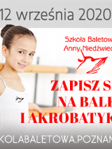 Po lewej zdjęcie dziewczynki przy drążku, po prawej i na górze napisy w kolorze czerwonym i szarym