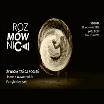 Plakat z informacjami o wydarzeniu, które są zawarte w treści. Na środku postać w ognistej kuli.