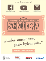 Na samym środku ozdobny napis "Seniora", pod spodem na żółtym tle słowa: "Lubię wracać tam, gdzie byłem już".