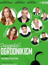 Zdjęcia aktorów grających w spektaklu, pod spodem białe napisy na zielonym tle.