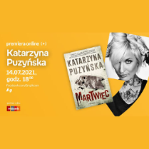 Plakat ze zdjęciem pisarki i okładką książki. Po lewej białe napisy informujące o wydarzeniu, pomarańczowe tło.