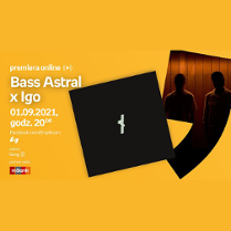 Plakat ze zdjęciem przedstawiającym sylwetki artystów i okładkę płyty. Po lewej białe napisy informujące o wydarzeniu, pomarańczowe tło.