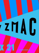 Plakat różnej wielkości napisy na kolorowym tle.