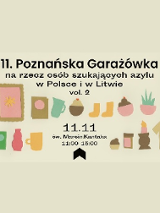 Symbole róznych rzeczy, które można będzie wystawić i kupić podczas garażówki (np: kwiaty, dzbanek, kubek, ubrania, książki, obrazki).