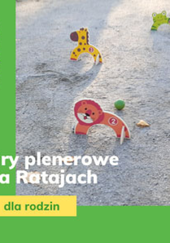 Piłeczka na piasku i bramki w kształcie zwierzątek "Gry plenerowe na Ratajach".
