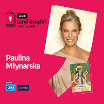 Plakat ze zdjęciem Pauliny Młynarskiej i okładką książki w prawej części. W części lewej imię i nazwisko na różowym tle.