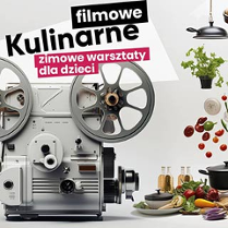 Z lewej strony fragment kamery filmowej a z prawej składniki do przygotowywania zdrowego posiłku