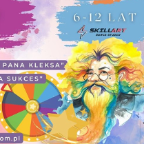 Pan Kleks z długimi włosami, brodą i w okularach."6-12 lat".