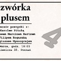 Plakat z informacjami o wydarzeniu: czarne napisy na beżowym tle; po prawej stronie duża cyfra "4+"