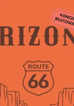 Czarny napis "Arizona - Route 66" na ciemnym pomarańczowym tle.