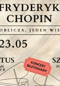 Czarne napisy informujące o wydarzeniu na beżowym tle.