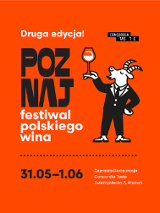 Po lewej i na dole białe i czarne napisy na czerwonym tle. Po prawej postać kozła w garniturze trzymającego klieliszek z winem.