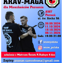 Plakat Darmowych Zajęć z Samoobrony Krav Maga