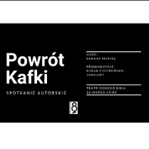 na banerze na czarnym tle białe litery z tytułem spotkania, datą, godziną i nazwiskami osób uczestniczących