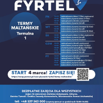 Na plakacie widnieje logo projektu, harmonogram zajęć w ramach jego realizowany na Termach Maltańskich w Poznaniu. Ponadto widać dane kontaktowe oraz informację tym, dla kogo przeznaczony jest projekt.