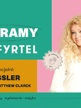 Różowo - turkusowo - zółty plakat z białymi napisami i postacia Magdy Gessler po prawej stronie.