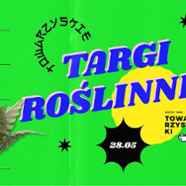 Neonowo - zielone tło z roślinami i kolorowymi napisami.