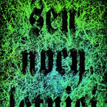 Grafika z tytułem przedstawienia na zielonym tle, przypominającym mech.