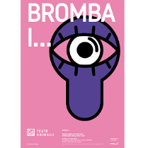 Na różowym tle fioletowy kształt dziurki od klucza a w nim rysunek oka. Na plakacie również informacje o spektaklu.