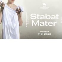 Plakat spektaklu - postać bez widocznej twarzy, trzymająca przed sobą białe płótno. Po prawej stronie tytuł i informacje o spektaklu.