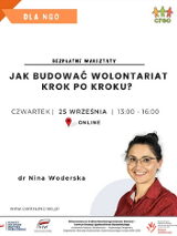 Zdjęcie kobiety w prawym dolnym rogu. Napisy na białym tle. Szczegółowe informacje na temat wydarzenia w treści artykułu.