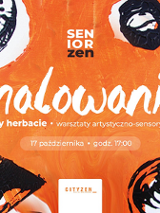 Czarno-białe kształty, głównie koła i prostokąty rozrzucone przy krawędziach grafiki na pomarańczoywm tle. W centrum tytuł wydarzenia, logo organizatora oraz szczegóły zawarte w treści artykułu.