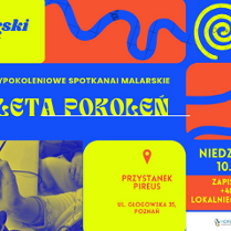 W lewym górnym rogu logo "Łazarski Łącznik". Tło w kolorach żółtym, niebieskim, czerwonym i pomarańczowym, z abstrakcyjnymi kształtami. W lewym dolnym rogu zdjęcie dłoni trzymającej pędzel i malującej figurkę. Na zdjęcie naniesiony filt niebiesko-żółty. Na środku tytuł wydarzenia. Po prawej stronie informacje zawarte w treści artykułu.