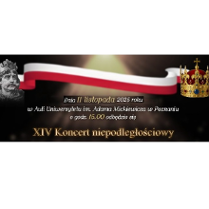 na ciemnym tle po lewej stronie widoczny wizerunek Bolesława Chrobrego, pośrodku biało-czerwona flaga, a po prawej stronie królewska korona. Poniżej informacje o koncercie.