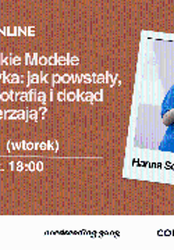 Po lewej stronie zdjęcie liście i motyw zera i jedynek na pomarańczowym tle. Na środku tytuł wydarzenia i informacje zawarte w treści artykułu. Z prawej strony zdjęcie prowadzącej. Na dole znajdują się logotypy organizatorów.