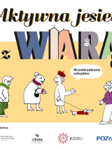 Na żółtym tle widać białe, rysunkowe postacie, jedna rozmawia przez telefon, druga trzyma psa na smyczy obok niej znajduje się dymek rozmowy z napisem "wszystkie wydarzenia są bezpłatne", trzecia osoba ma torebkę na ręce a czwarta ma zielone spodnie i szal. Ponad postaciami umieszczono tytuł wydarzenia zapisany kolorowymi literami. Poniżej informacje o organizatorach.