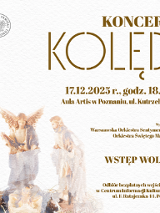 Na białym tle figury anioła, Matki Boskiej i Józefa, obok informacje na temat koncertu.