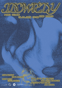 Plakat prezentujący niebieskie, rozmyte kształty. Wokół żółto-czarne napisy, będące szczegółami wydarzenia, które są zawarte w treści artykułu.