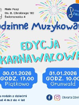 Kolorowa grafika w dziecięcym, rysunkowym stylu z jasnym tłem. Wokół widoczne są ilustracje przypominające fajerwerki, a dolną część zdobią miękkie, falujące papierowe girlandy. Na środku informacje o wydarzeniu zawarte w treści artykułu.