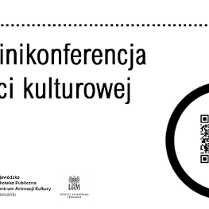 Tytuł wydarzenia napisany czarną czcionką na białym tle. Poniżej loga organizatorów wydarzenia. Z prawej strony kod QR wpisany w czarny kształt przypominający lupę - okrąg z kreską.