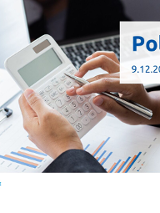 W tle laptop i ręce pracujące na kalkulatorze. Z prawej strony tytuł spotkania: Polski Ład, 9.12.2021. Na dole logotypy organizatorów: Poznań Biznes Partner i Krajowa Izba Doradców Podatkowych.