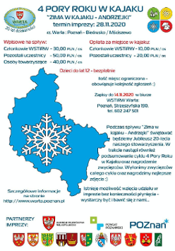 plakat - niebieski kontur Wielkopolski z białym płatkiem śniegu na śniegu