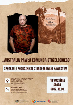 Plakat, w górnej części zdjęcie autora i jego książki, w dolnej napisy informujące o wydarzeniu.