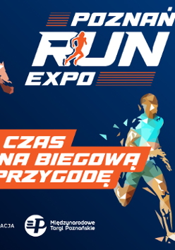 Kolorowo ubrani biegacze i nazwa wydarzenia.
