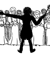 Rysunek dyrygenta i orkiestry.