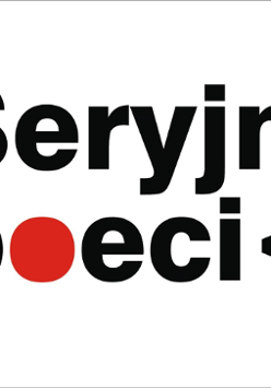 Grafika przedstawia poziomy czarny napis Seryjni Poeci na białym tle. Litera o zastąpiona jest czerwonym kołem.