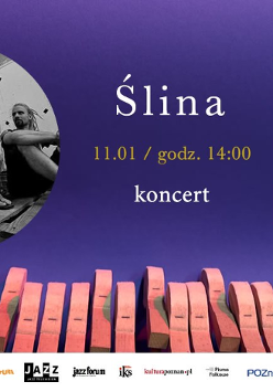 na pomarańczowym tle czarno-biała grafika w okrągłej ramce. Na środku napis "Ślina 11.01. godz. 14L99.". Po prawej żółto-różowym napis "JandZZ".