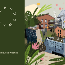 Rysunek miejskiej zabudowy, po lewej informacje o wydarzeniu.