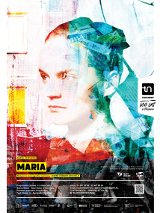 Plakat z informacjami o spektaklu i zdjęcie twarzy młodej kobiety, patrzącej w bok.